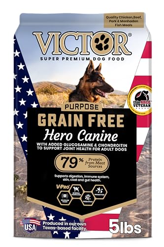Image of VICTOR Purpose Grain Free Hero Canine Dry Kibble - Active Adult Dogs, 5 lb | Super Premium Dog Food, Gluten Free, High protein With Glucosamine and Chondroitin, Supports Hip and Joint Health, 5lbs