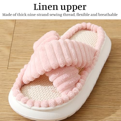 Fuzzy Slippers, Cloud Shoes for Women, Platform Slipper for Womens, Open Toe with Bow or Cross Strap, Memory Foam, Plush, Rubber Sole for Indoor and Outdoor as Birthday or Christmas Gifts2
