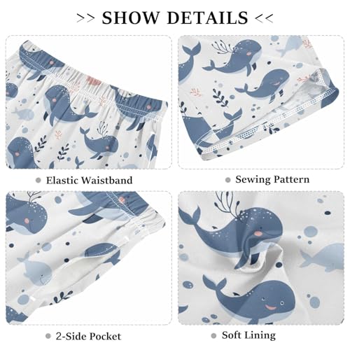 Whales on A Light Background Sleep Shorts Summer Pajama Shorts Elastic Waist Sleep Bottoms with Pockets 6-14 Years3