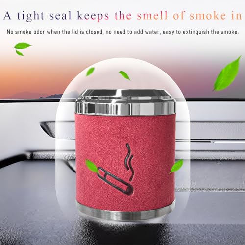 Image of Wevdn Car Ashtray with Lid, Detachable & Portable Stainless Steel Smokeless Ashtrays for Car, Mini Universal Smell Proof Windproof Car Ashtray with LED Blue Light (Red-Plush Surface)