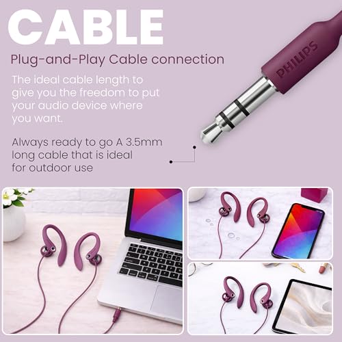 Image of Philips SHS3200PK Flexible Earhook Headphones, Pink