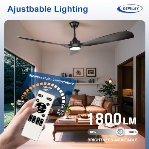 Image of Depuley 60-Inch Ceiling Fan with Light: Black 3 Blade Outdoor Fans for Patios - Dimmable Indoor Fan with Remote Control Living Room Fandelier Ceiling Fans Ultra Quiet DC Motor Reversible 6 Speed