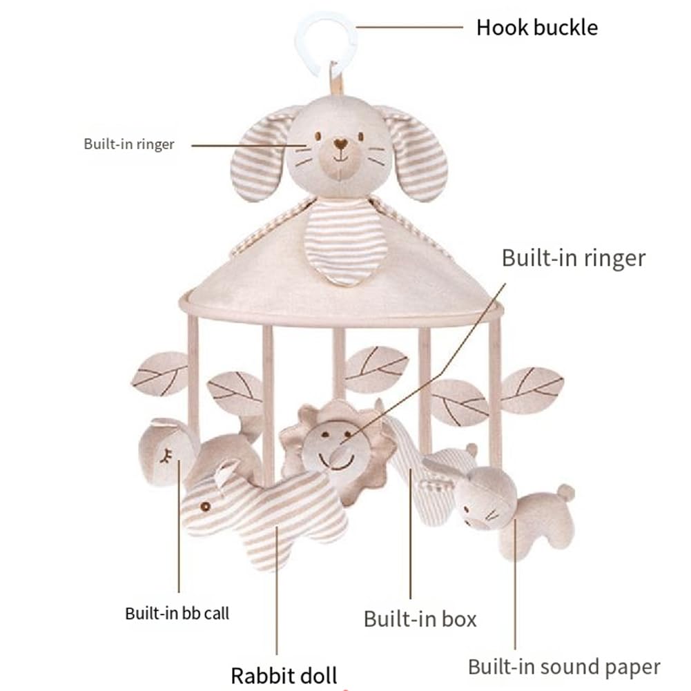 Mobile Lit Bébé, Cloches de Lit Musical Animaux, Mobile Bebe Musical, Mobile Berceau Bébé, Carillon éolien Bébé, Jouet Interactif Bébé, Décoration de Chambre de Enfant, Cadeau pour Bébé Fille Garçon