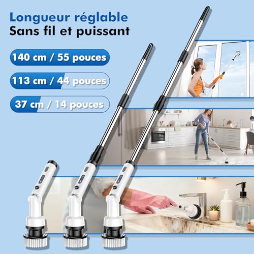 Brosse nettoyage electrique contre calcaire et salete incrustee manche extensible