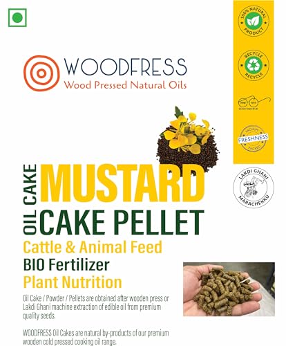 Image of WOODFRESS Wood Pressed Oil Cake Pellets, Cattle & Animal Feed, Plant Fertilizer, Food for Cow, Buffalo & Bulls (Mustard Oilcake Pellets 5Kg)