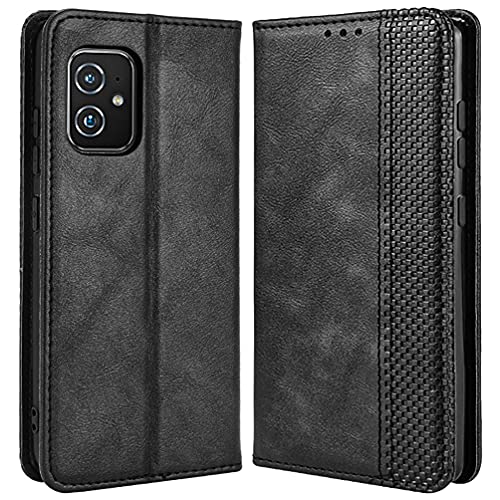 DOINK Retro Klapp Hülle für ASUS Zenfone 8 (ZS590KS), Premium PU Leder Handyhülle mit Kartenfächer & Geldbeutel - Schwarz