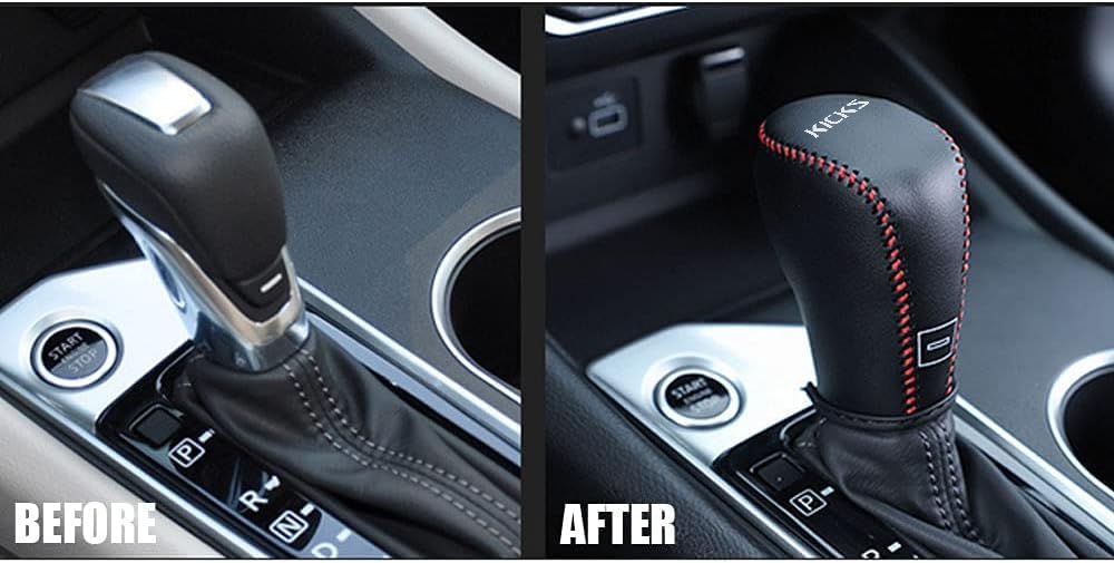 XITER for Genuine Leather Gear Shift Knob Cover Car Protect Accessories Case for Nissan Kicks 2018-2024 (Red Stitches)