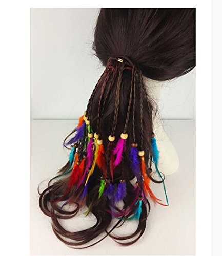 4Pcs Women Lady Handmade Boho Hippie Hair Rope Head Wrap Hair Band Headbands Elastics Feather Hair Tie Ponytail Holders Hair Accessories Headdress #TOP4