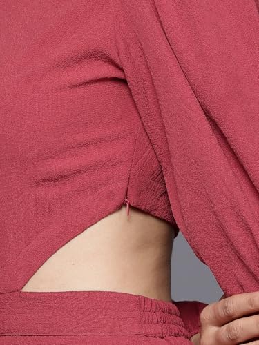 Image of Varanga Women Rust Round Neck, Cut-Out Detail On Waist, Knee Length Dress