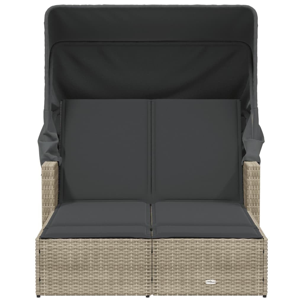 Homgoday Lit double auvent et coussins gris clair polyrorotin, chaises longues, canapé-lit, lit de piscine, lit de jardin