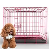 RUYICZB Dog Cage, Thickened Double Door Pet Cage, Foldable Portable Wire Metal Pet Cage Dog Cage with Removable Tray, Easy to Install, Perfect for Puppies and Kittens,Pink,13.8