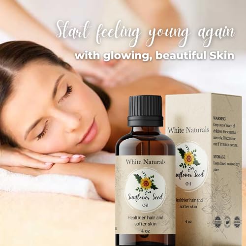 White Naturals Sunflower Seed Oil, Organic & Pure, Cold-Pressed, Moisturizing & Nourishing Dry Skin, Hair, Body Oil, Natural Sunflower Carrier Oil For Massage thumb #4