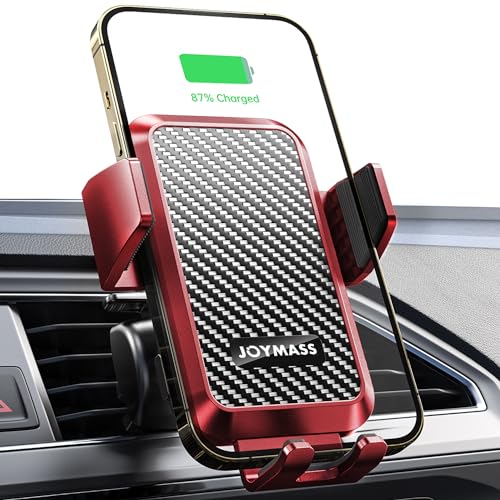 Image of JOYMASS Wireless Car Charger, 15W Fast Charging Auto Clamping Car Charger Cell Phone Holder Mount Vent for iPhone 15 14 13 12 Mini Pro Max 11 XR, Samsung Galaxy S23 Ultra S22 S21+ Note 20, etc - Red