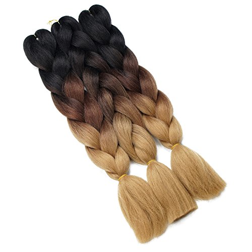 Synthetic Yaki Straight Ombre Jumbo Braiding Hair Extensions High Temperature Fiber Crochet Braids Hairstyles (Black Dark Light Brown)