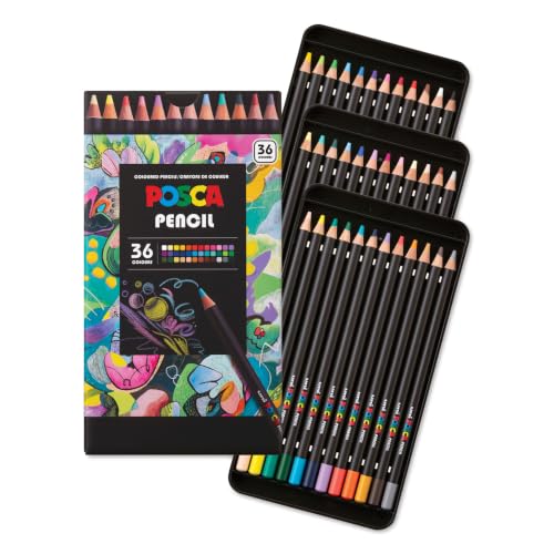 Image of POSCA Colored Pencils, Soft Core, 36 Count, Ultra-Smooth, Rich Pigment, Vibrant Colors for Blending, Shading & Layering, Adult Coloring & Drawing