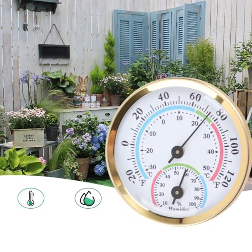 TOOLSGO Mini Zeiger Typ Thermometer Hygrometer Indoor Temperatur Luftfeuchtigkeit Messgerät für Haus Küche Schlafzimmer Babyzimmer Büro (Gold Shell Farbe Gesicht)