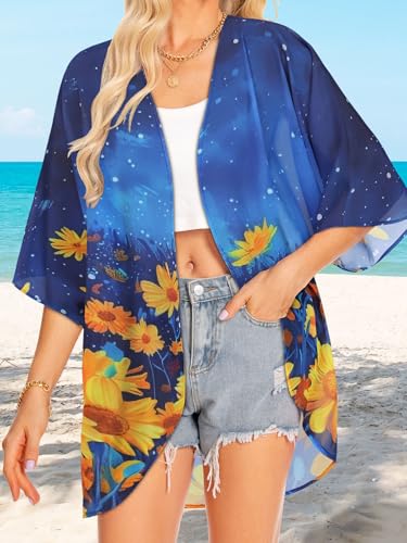 Image of Women Kimono Cardigans Casual Summer Tops Cover up Open Front Floral Print Resort Wear 2026