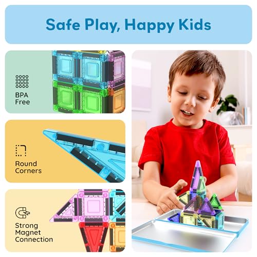 Image of PicassoTiles Magnetic Tiles 30pc Nano Building Construction Set Compact Mini Travel Magnet Tile Playset with Tin Storage Case STEM Educational Learning School Brain Toy Blocks Boys Girls Ages 3+ PN09