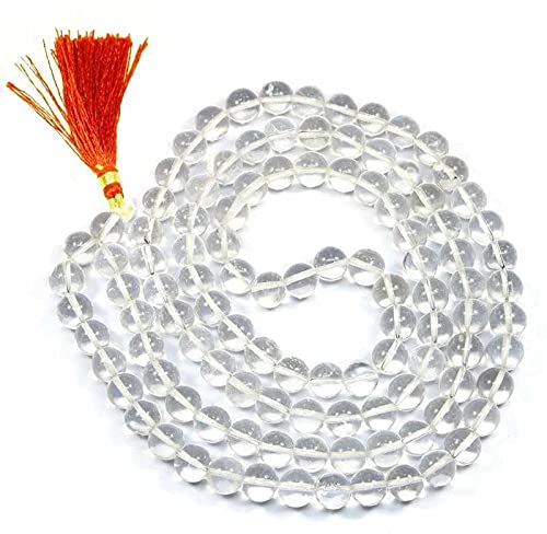 Sphatik Mala from yogic ashram varanasi Original sfatic sparkable Rock Quartz Rosary sfatik Crystal Jaap Mala | luxmi laxmi jaap | sphatic | 6 MM 108+1 BeadsNatural | Astrological Beads | Positive Effect | Unisex Both for Men & Women (6 MM)