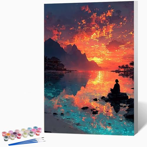 数字油絵 風景 ペイントバイナンバー 抽象的な, ナンバーペイント大人のDIYセット(ブラシとアクリル絵の具を含む)、クリエイティブな手作りの油絵セット、女性へのデジタル絵画ギフト、壁の装飾 40×50cm -WX2510903