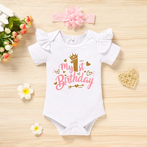 GRNSHTS Baby Girl First Birthday Romper+Tutu Skirt+Headband Onederland Smash Cake Outfit3
