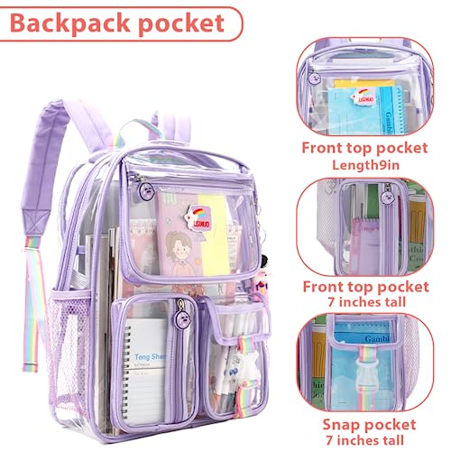 Auobag Clear Backpack For Girls Backpacks Elementary Bookbags Middle School Bags Women Casual Daypack Send Pendant (Purple) #TOP2