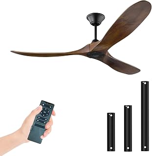 OUENGK 52 Inch Ceiling Fan with Remote Control, Wood Ceiling Fans without Lights, Silent Reversible DC Motor, 6 Speed and 8 h Timing, Modern Indoor Outdoor Ceiling Fan for Patio Living Room