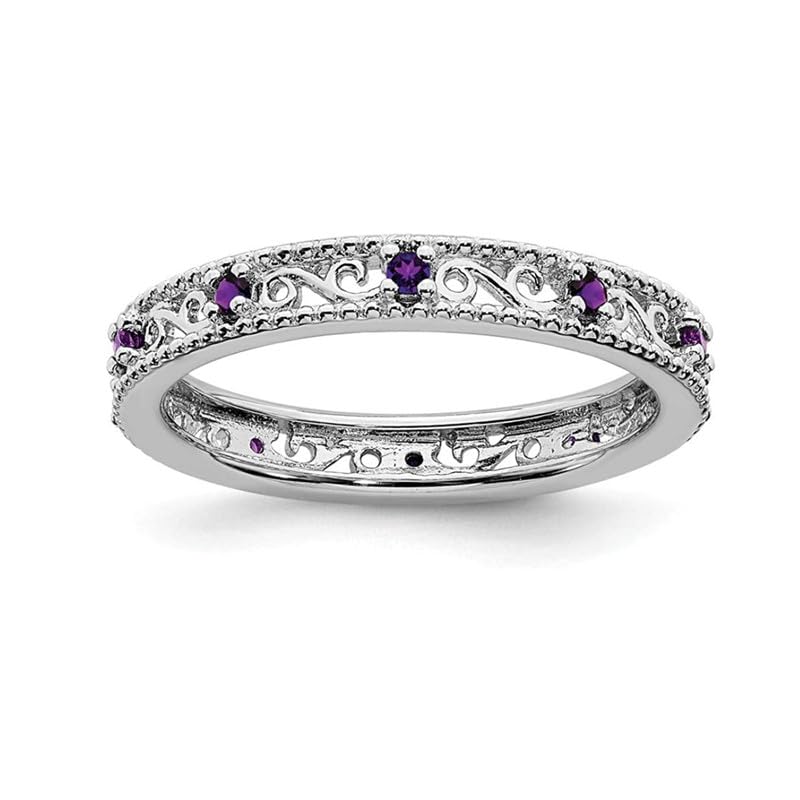 Bande empilable améthyste 2mm argent 925 bague de mariage fine pour femme
