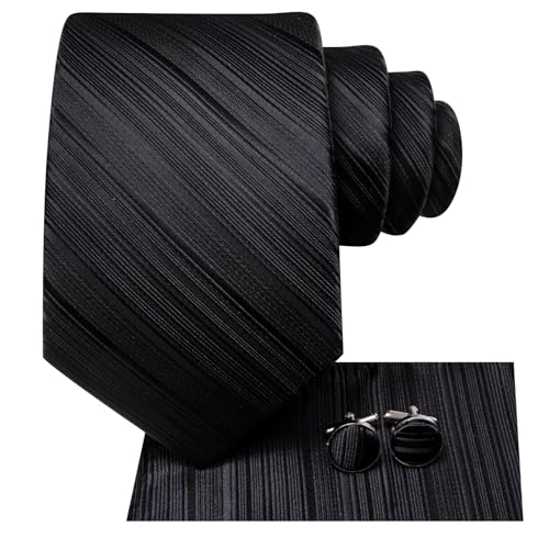 Image of Hi-Tie Men Ties Sets Silk Stripe Paisley Necktie Pocket Square Cufflinks for Business Wedding