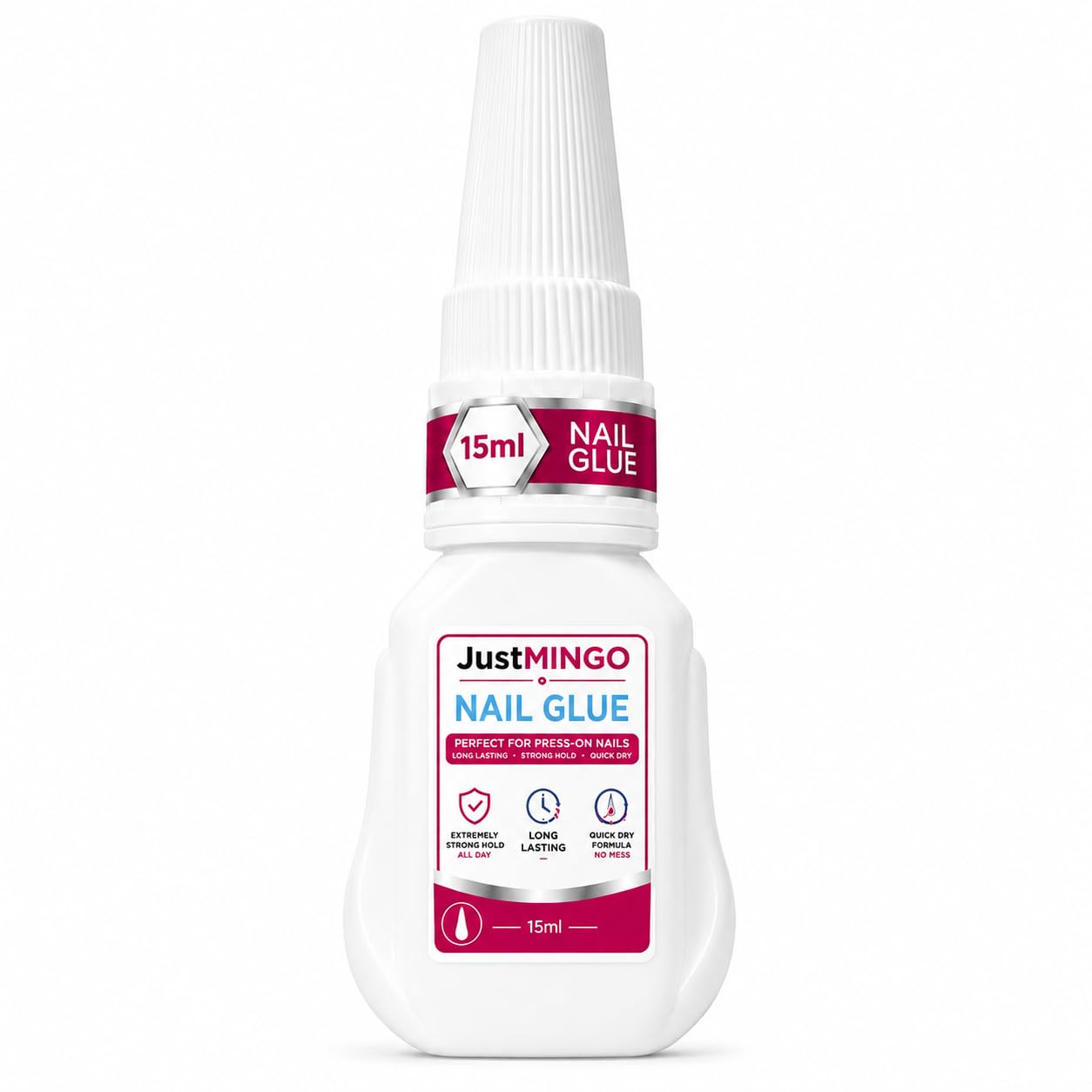 Super Strong Nail Glue for Press On Nails, Nail Tips & Acrylics | 15ml | Easy Application Nail Glue for Press Ons, Fake Nails & Acrylic Nails - Max Strength, Mess-Free Application