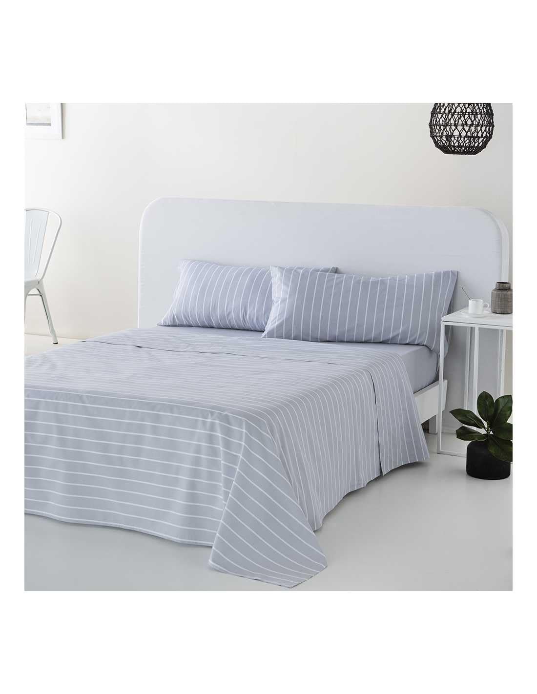 COTTON ARTean Juego de sabanas Bayas Gris ALGODÓN 100% 144 Hilos Color Gris Azulado Cama de 150 x 190/200 100% ALGODÓN