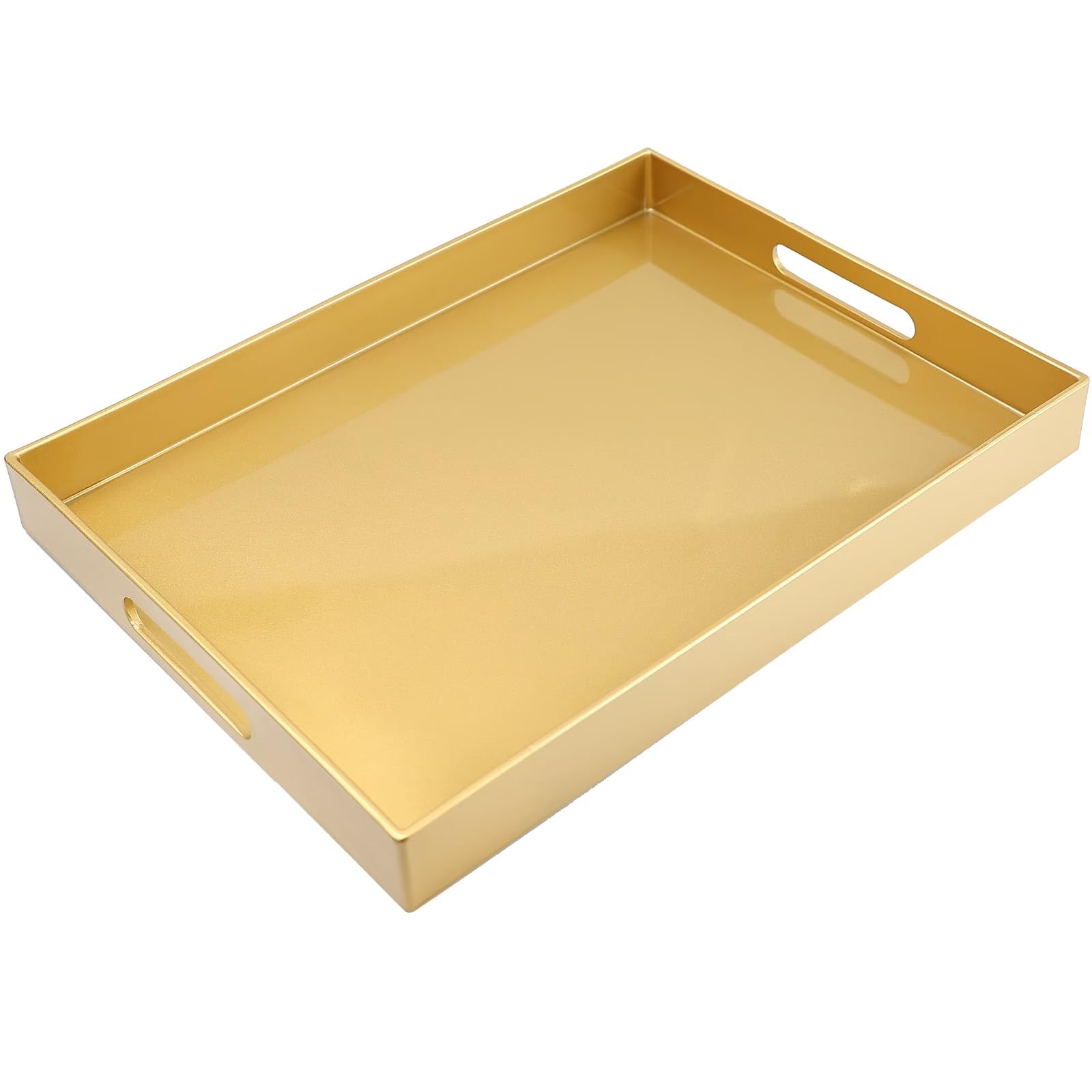 Spsyrine Gold Plastic Serving Tray for Ottoman, Coffee Table, Rectangle Decorative Tray for Entertaining, Outdoor, Living Room, Home Decor