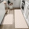 DEXI Kitchen Rugs Anti Fatigue Mats for Floor Cushioned Runner Rug Non Skid Comfort Foam Standing Mat for Office, Sink, 2 Pieces Set 17"x29"+17"x59", Beige White