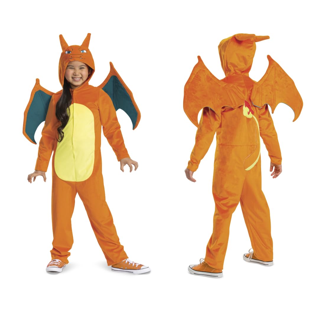 Disguise Pokémon Charizard Jumpsuit Fancy Dress for Kids, Officially Licensed, Includes Detachable Wings and Dimensional Hood, Soft Fabric, For 10-12 Years