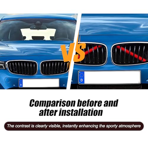 Image of 2 PCS Grille Inserts Trims, V Brace Wrap Covers with Adhesive, Snap-On Design Front Grill Stripes Inserts, Compatible with BMW 34567 Series X12345 (Red)