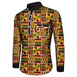 ABCWAX Men's African Ankara Pattern Print Shirt Casual Long Sleeve Button Down Shirts Printed Dashiki for Men