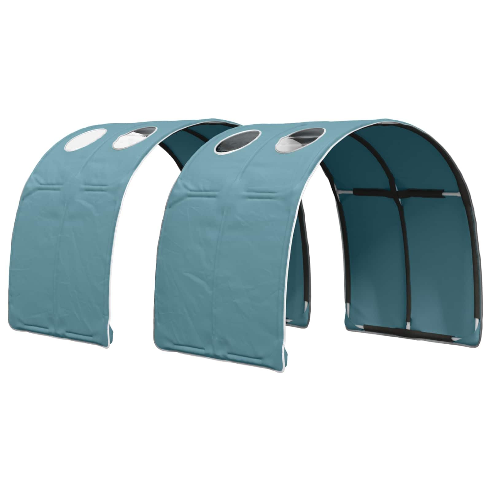 Estructura de cama de 100 x 200 cm con túnel, marco de cama de madera moderna para habitación juvenil y habitación de invitados, juego de 3 piezas, color blanco y azul claro