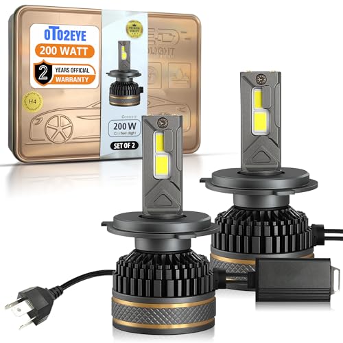 Image of OTO2EYE H4 LED Headlight Bulbs, 200W, 20000 Lumens, Super Bright Headlight, 6500K, LED Headlight Auto Conversion Kit for Car, Set of 2, (2 Years Warranty)