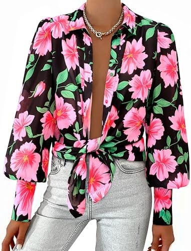 BTFBM Women Fashion Button Down Shirts V Neck Printed Solid Boho Long Sleeve Blouses Dressy Casual Summer Fall Tops