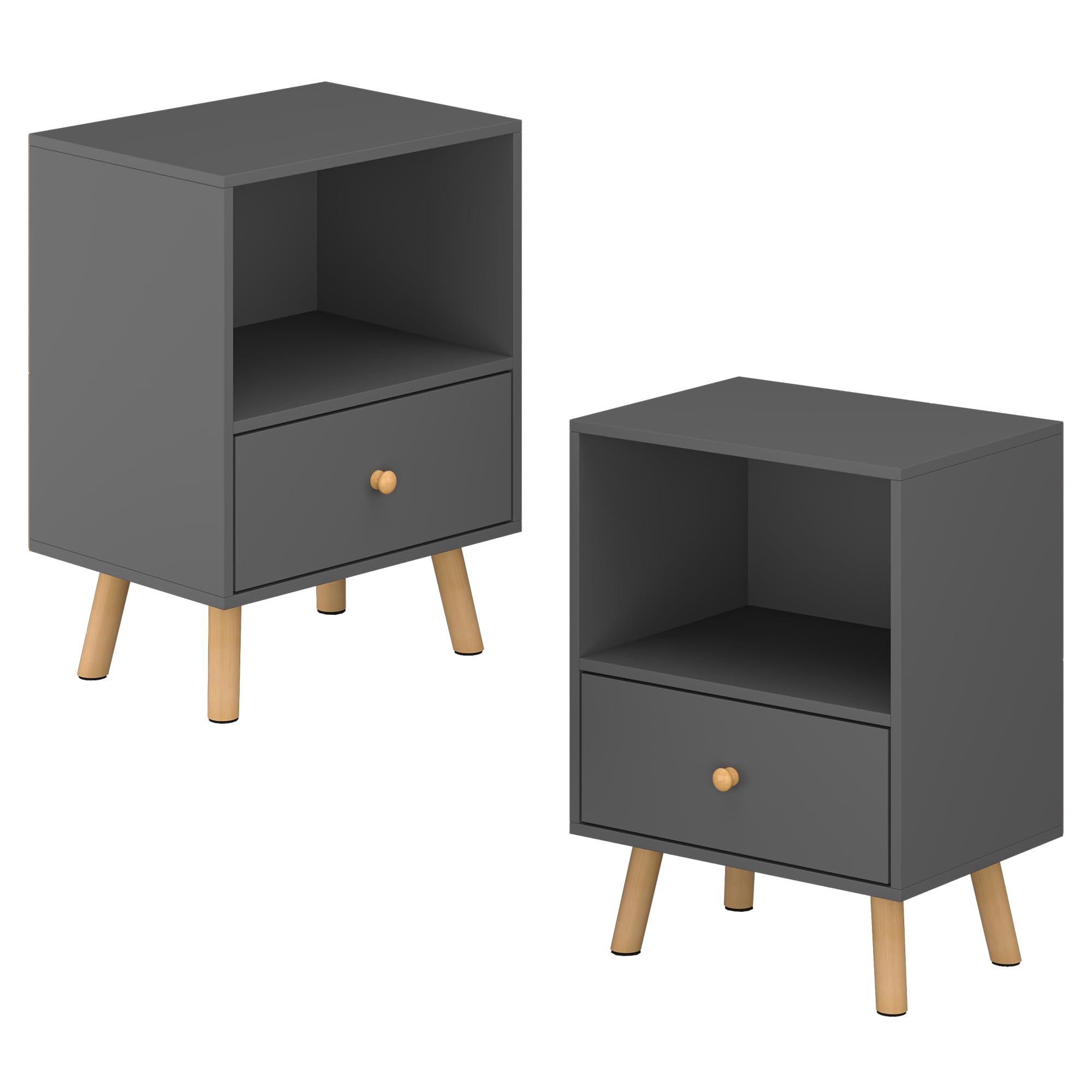 [en.casa] Lot de 2 Tables d'Appoint avec Compartiment de Rangement et Tiroir Ensemble de 2 Tables Basses Capacité de Charge 5 kg Panneau de Particules Bois 54 x 40 x 30 cm Gris Foncé