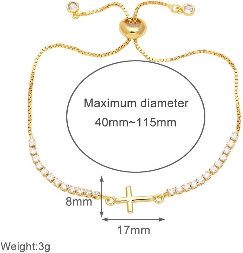 Dainty Sideways Cross Bracelet for Women, CZ Tennis Bracelets, Simple Cubic Zirconia Religious Hand Chain with Bolo Slider, Trendy Christian Faith Baptism Jewelry Gifts - Image 2