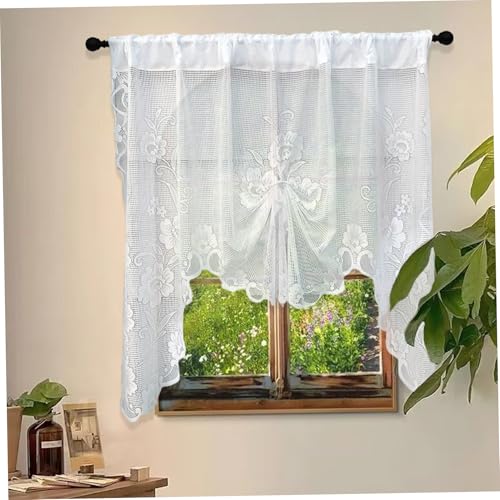 Cortinas de encaje semi-transparentes con bordado floral para cocina 7