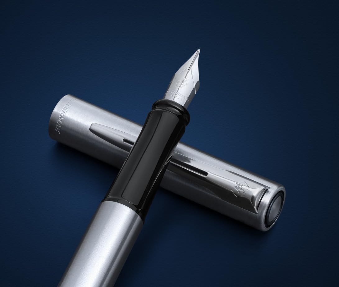 Waterman Allure - Juego de bolígrafos y plumas estilográficas personalizadas, juego de instrumentos de escritura de lujo en negro, regalo elegante para hombre y mujer (acero inoxidable)