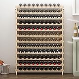 sogesfurniture Floor Wine Racks, Stackable Modular Wine Rack Large Wine Storage Rack Free Standing Solid Natural Wood Wine Holder Display Shelves, (Natural, 10 X 12 Rows (120 Slots))