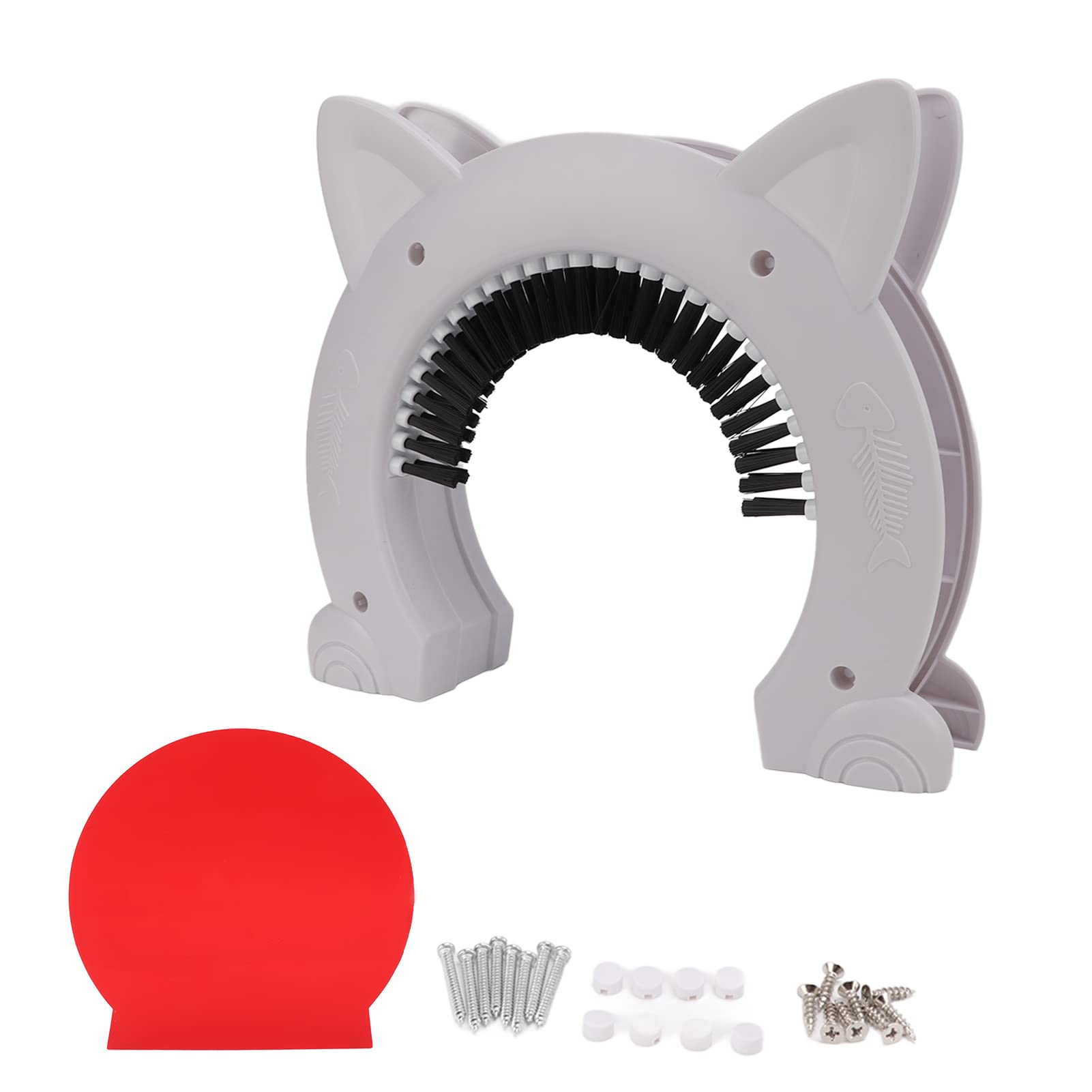 Pet Flap Door, Cat Interior Door, Weatherproof Pet Door, Stainless Steel Needle Large Pet Cat Pass with Grooming Brush for Cats (White)