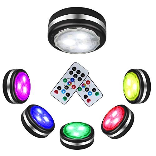 Color Changing Puck Lights with Remoteï¼ŒLEASTYLE 6 Pack RGB Puck Lights for Under Cabinets in Kitchen, Led Circle Light Battery Operated Sticky Lights for Shelf Closet