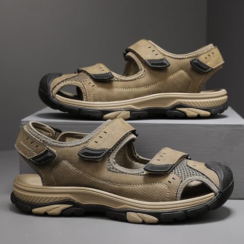 Men's Leather Outdoor Sandals - Waterproof Closed - Toe Hiking & Athletic Sports Fisherman Beach Shoes4