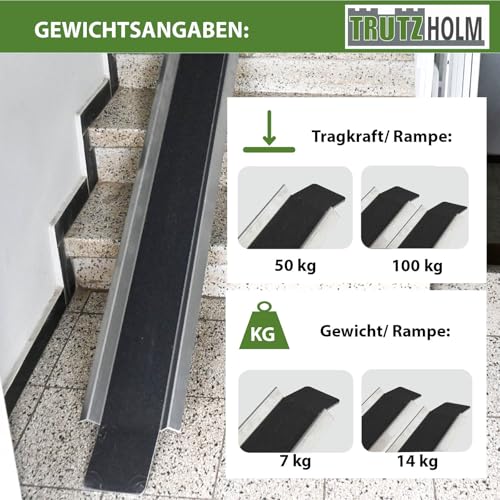 TRUTZHOLM Anti-Rutsch Alu Auffahrampe zusammensteckbar 150-270 cm verstellbar 50 kg Treppenrampe E-Bike Moped starr schwarz/grau