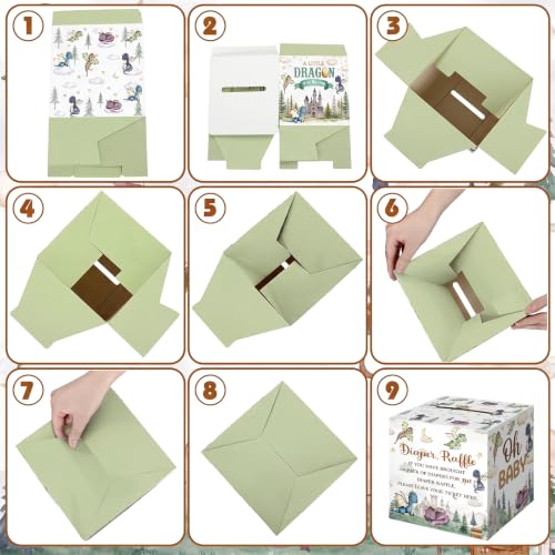 Image of Teling 51 Pcs Diaper Raffle Tickets Box with Card, Dragon Baby Shower Decor