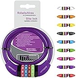 probock Fahrradschloss für Kinder Zahlen-Code-Kombination-Kabel-Schloss für Kinderfahrrad Laufrad - Maße 10 x 650 mm (Lila)